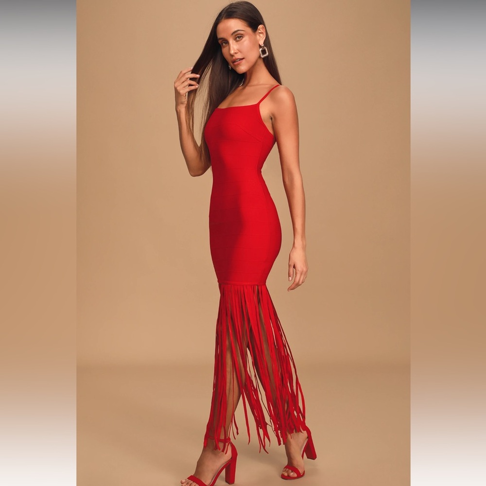 Elegant Red Fringe Dress